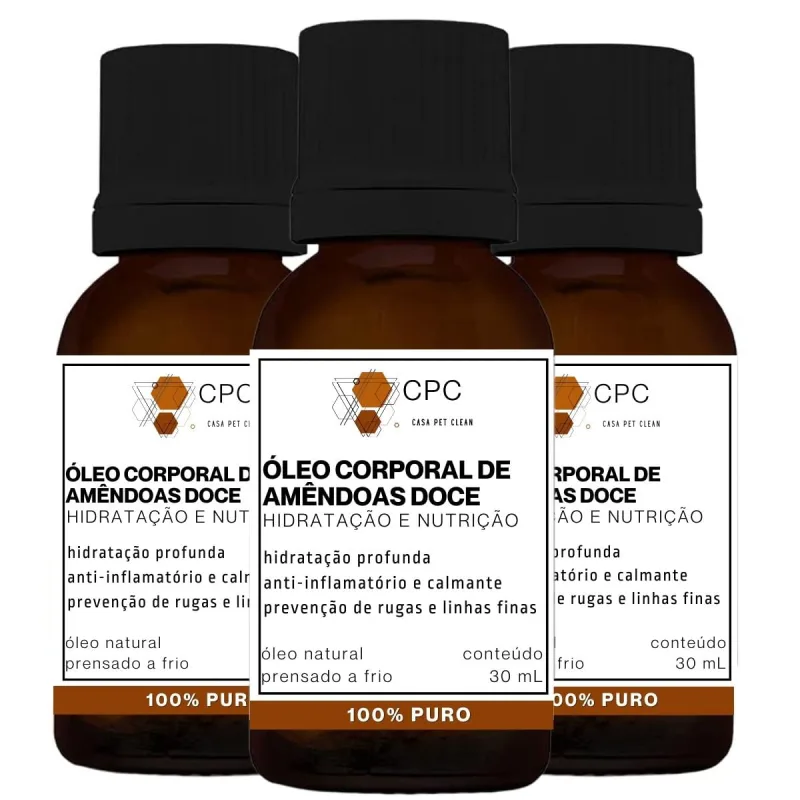 Óleo Corporal Hidratante De Amêndoas Doce 100% Puro 30ml Kit Com 3 Unidades - Elixir - Higiene E Perfumaria