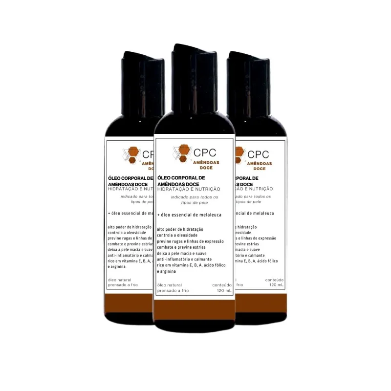 Óleo Corporal Hidratante De Amêndoas Doce 100% Puro 120ml Kit Com 3 Unidades - Elixir - Higiene E Perfumaria