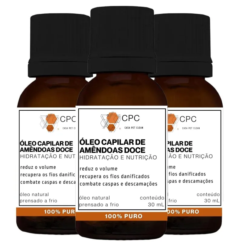 Óleo Capilar Hidratante De Amêndoas Doce 100% Puro 30ml Kit Com 3 Unidades - Não Informado - Higiene E Perfumaria