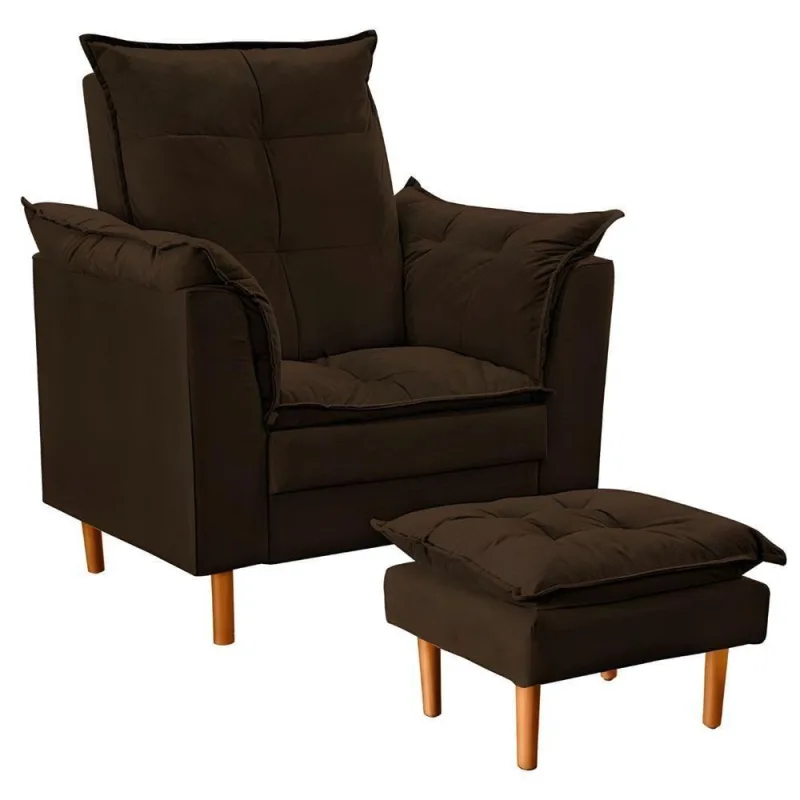 Poltrona Decorativa Sala De Estar Quarto Leitura Paris Suede Marrom - OUTRAS