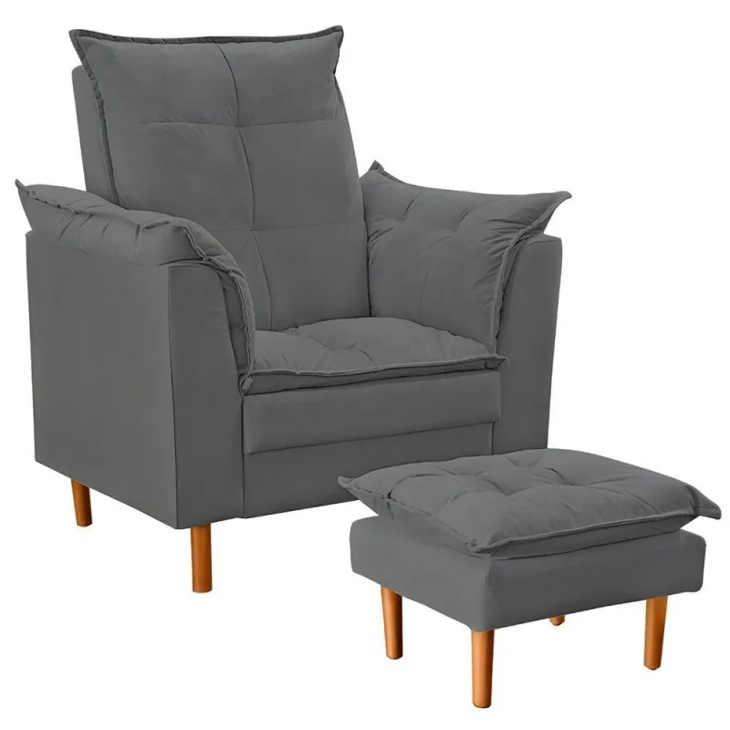 Poltrona De Amamentação Com Puff Quarto Bebê Vitória Suede Cor:cinza - OUTRAS - Agro