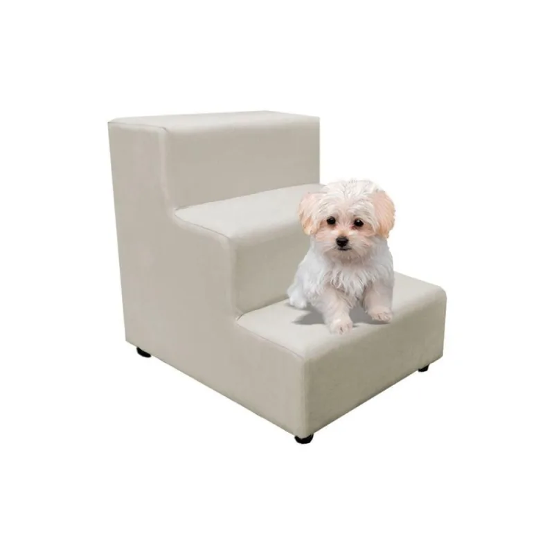 Escadinha Pet 3 Degraus Cachorro Escada Cão Bege Suede Grace - OUTRAS - Pet Shop