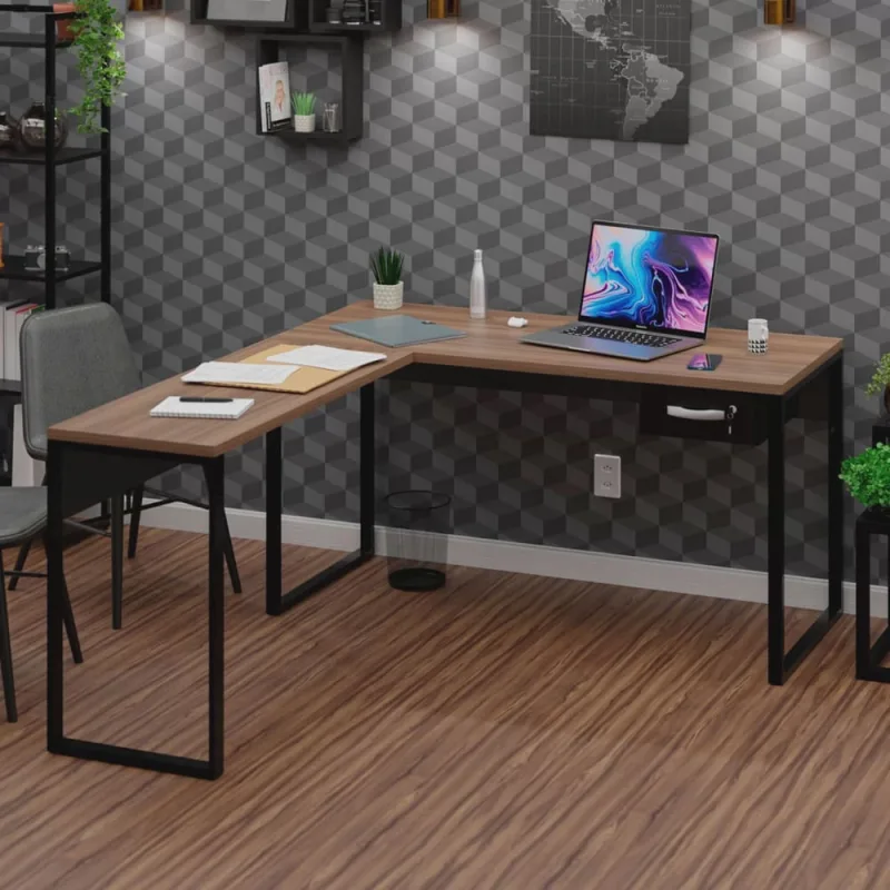 Mesa de Canto em L Escrivaninha com 1 Gaveta Industrial 150x150cm - Não Disponível - Móveis