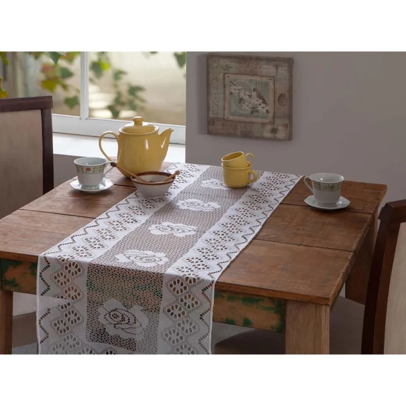 Caminho de mesa de jantar 1,50m branco em renda trabalhada - Não Disponível - Cama, Mesa E Banho