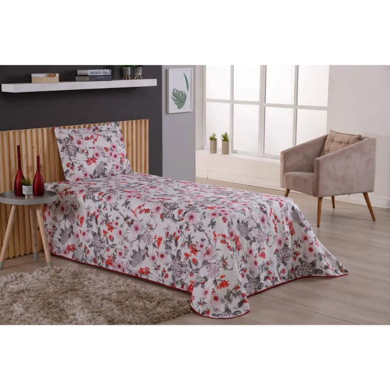 Cobre leito estampado para cama solteiro 2 peças valentina