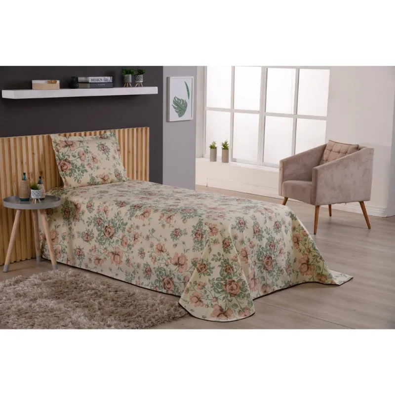 Cobre leito estampado para cama solteiro 2 peças margarida