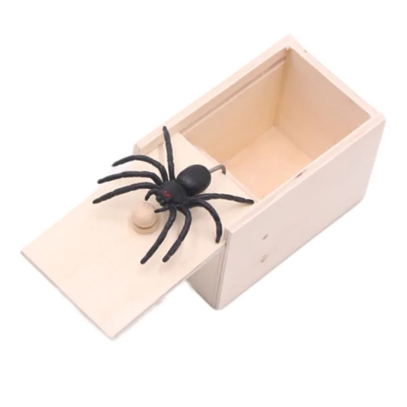 Prank Box Wooden Spider Scare Surprise Gag Toy April Fools