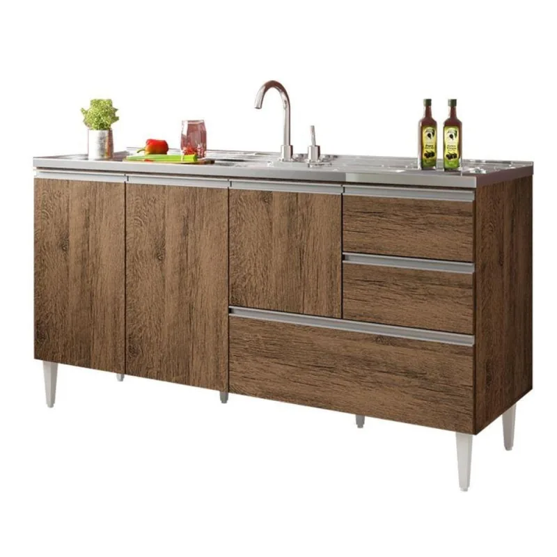Balcão Maceió 3 Portas 3 Gavetas MDF-MDP 148CM Castanho Milani Conceal - OUTRAS - Móveis