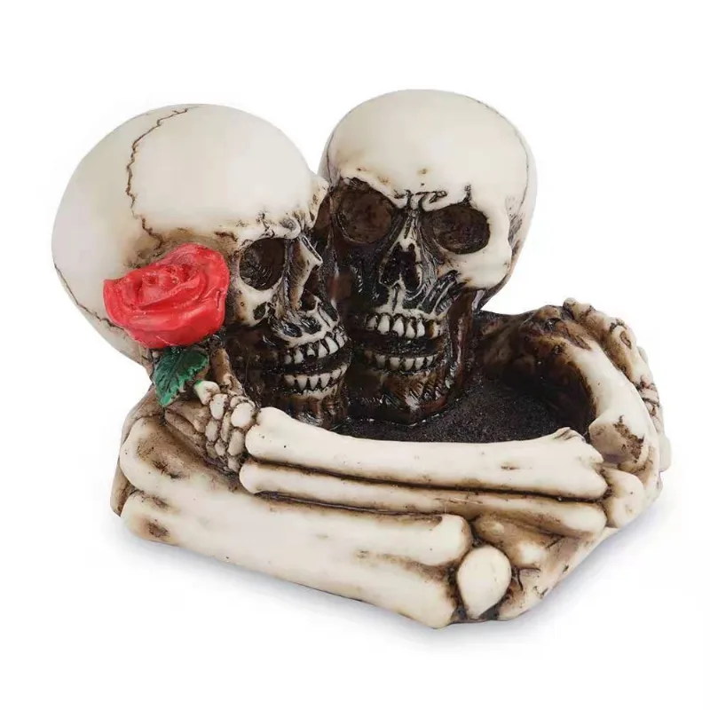 Cinzeiro Double Skull Gothic Resin Smoking Ash Para Fumantes