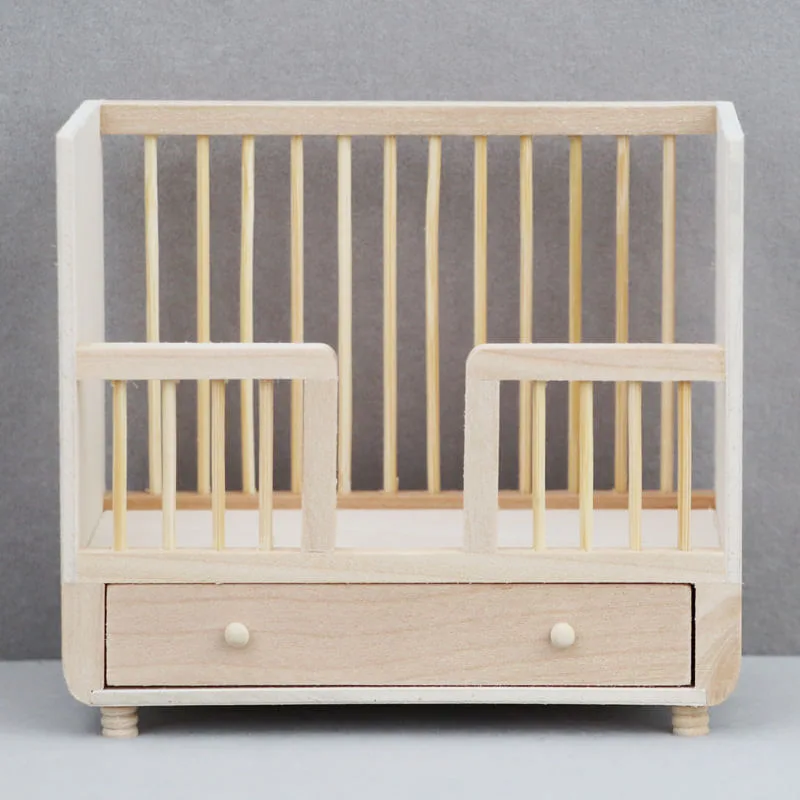 Berço De Madeira Dollhouse Furniture Com Gaveta Em Escala 1:12