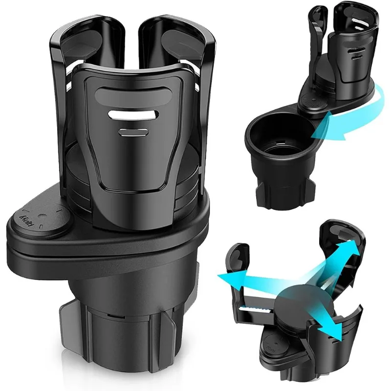 Porta-copos Para Carro, Giratório De 360°, Ajustável, Plástico Preto Duplo