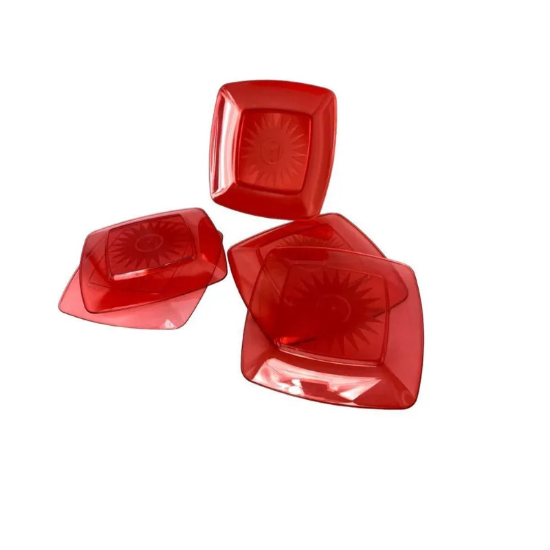 Kit Prato Acrílico Quadrado Resistente Vermelho 15Cm- 20Un