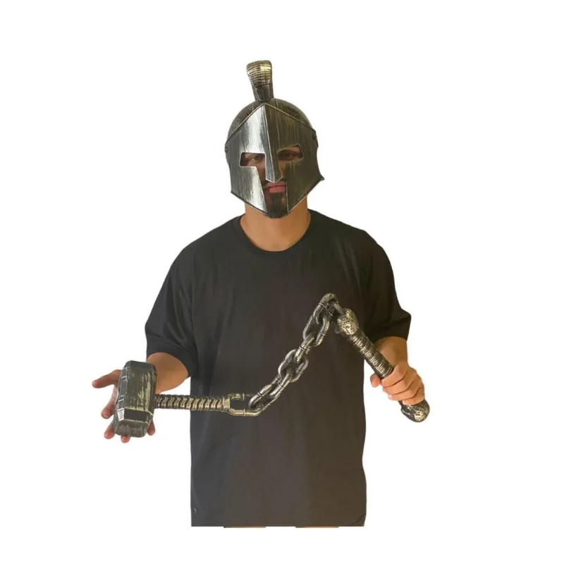 Kit Fantasia Capacete + Martelo Plástico Vikings Romano