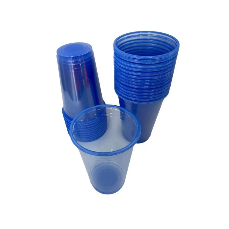 50 Copos Neon Azul Acrílico Festa Balada Descartável 300 Ml