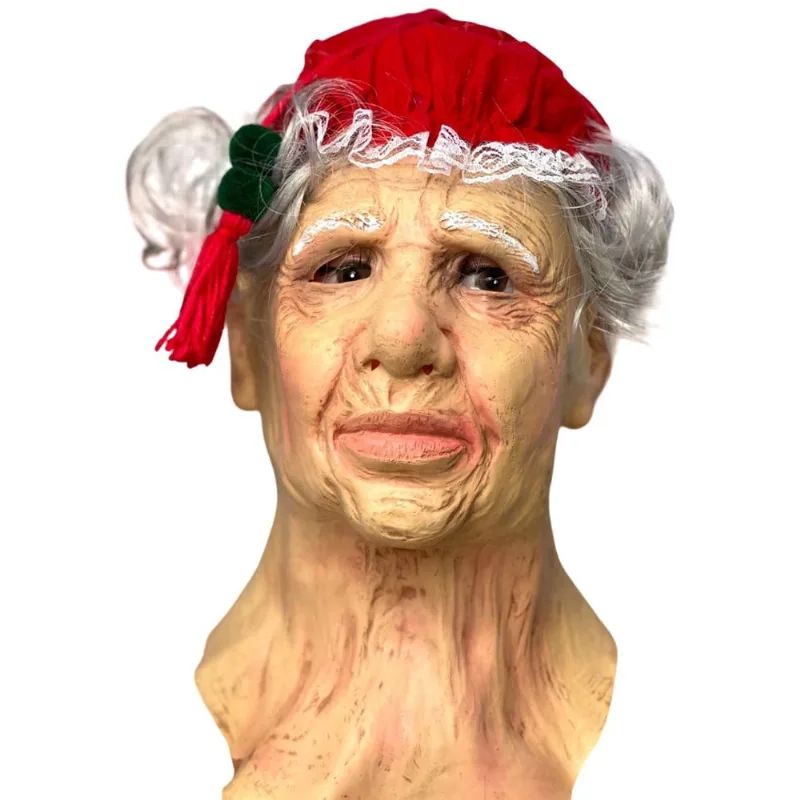 Fantasia Máscara Mamãe Noel com cabelo e gorro Realista
