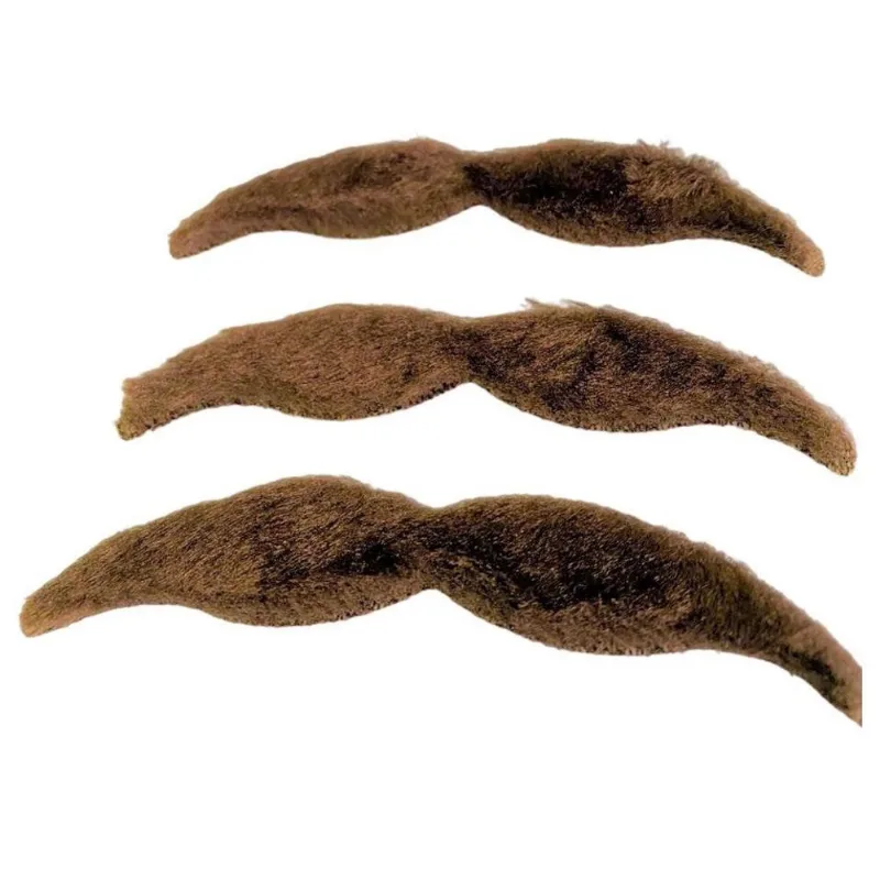 Kit 3Un Bigode Falso Marrom (Castanho) De Pelúcia Fantasia