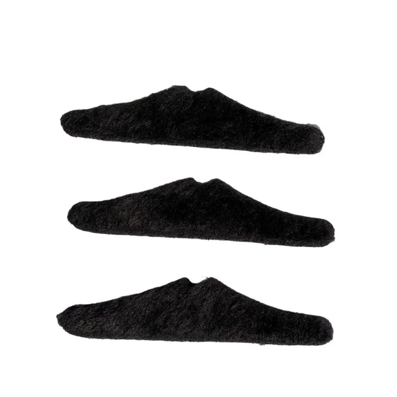 Kit 3un Bigode falso preto fino de pelucia Fantasia adesivo