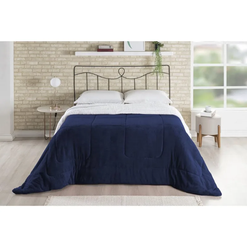 Cobertor De Sherpa Casal Queen 2,40M X 2,20M Azul Inverno