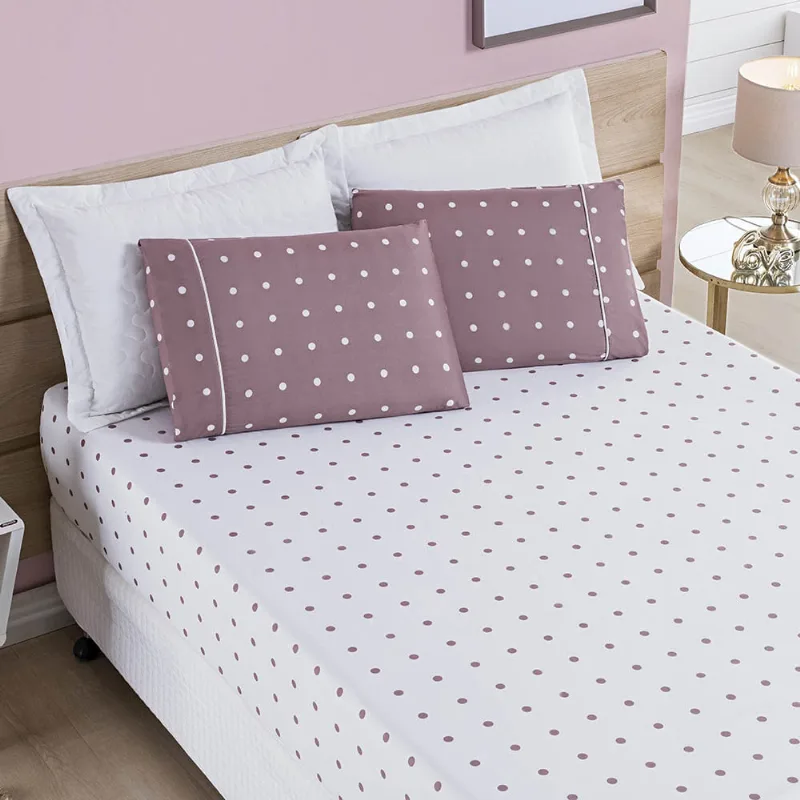 Jogo de Cama Lençol Celine Casal King 03 Peças Micropercal 200 Fios Bolinhas - Rosê