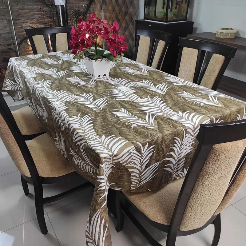 Toalha De Mesa Térmica Impermeável 1,50m x 3,00m Para Mesa 8 a 10 Cadeiras - Folhagem - Clara luz decora - Cama, Mesa E Banho
