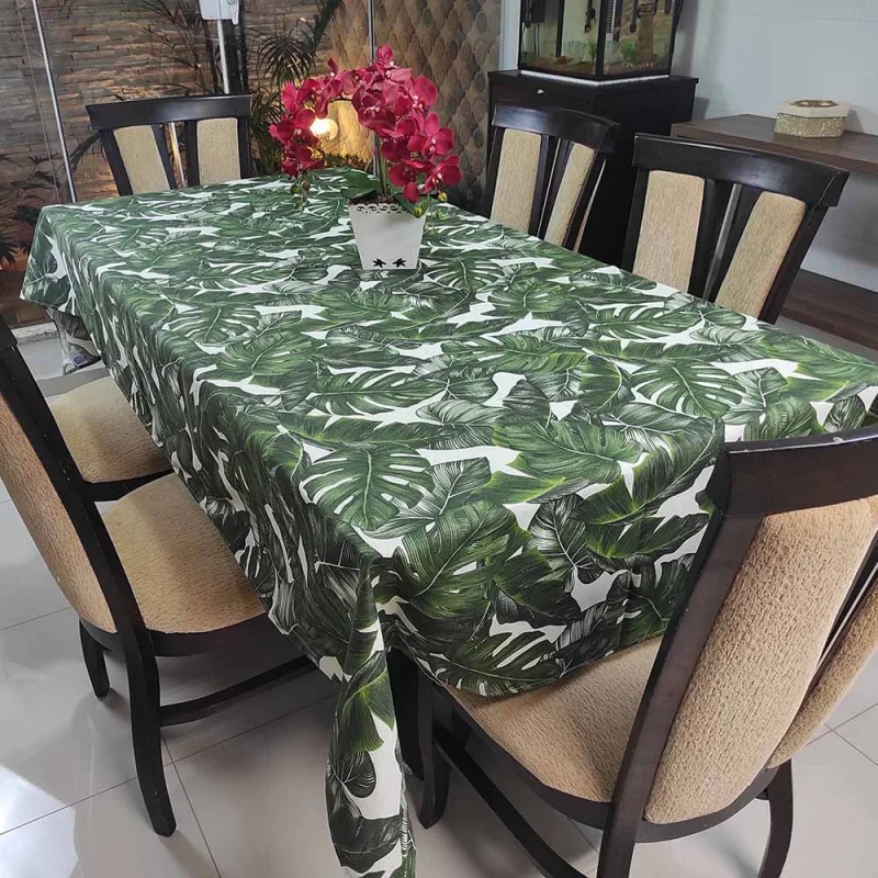 Toalha De Mesa Térmica Impermeável 1,50m x 1,50m Quadrada 4 Cadeiras - Floral Verde - Clara luz decora - Cama, Mesa E Banho