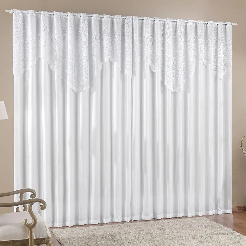 Cortina Nicole 2 Metros Branca Tecido Microfibra Com Renda Floral Sala Quarto