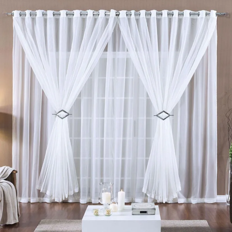 Cortina Paula 2,00m X 1,70m Branca Tecido Voal Leve Clean Para Sala Ou Quarto