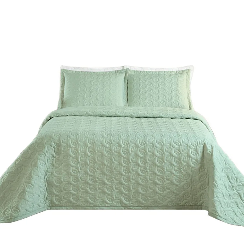 Kit Cobre Leito Colcha Tendência Queen 3 Peças MicroPercal 200 Fios Bordado Premium - Verde