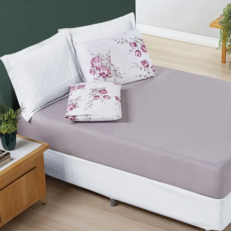 Jogo de Lençol Júlia Padrão 3 Peças Micropercal 200 Fios Floral - Lilac