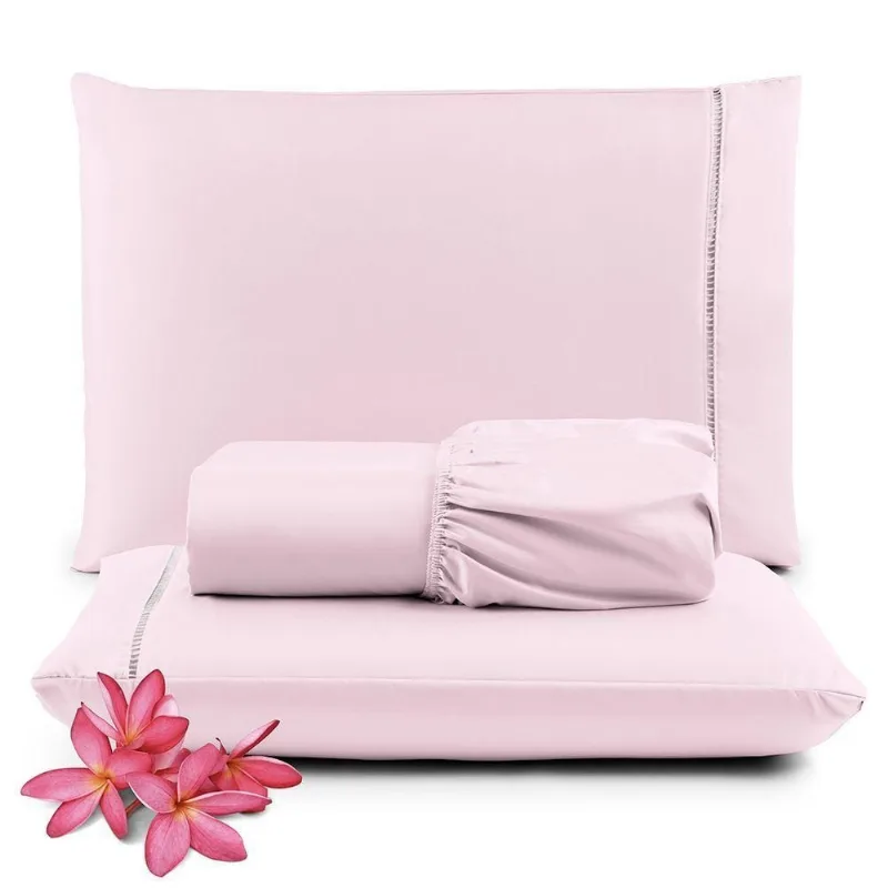Jogo De Lençol Micropercal 400 Fios Padrão 3 Peças Barato - Rosa