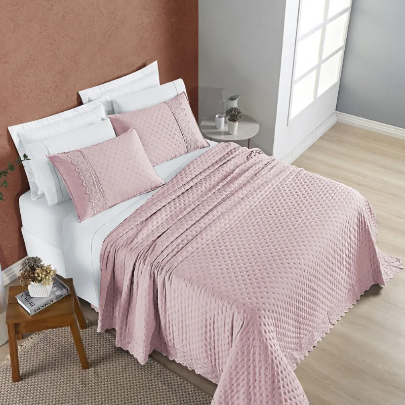 Cobre Leito King Divino Lese 3 Peças Dupla Face - Rosa