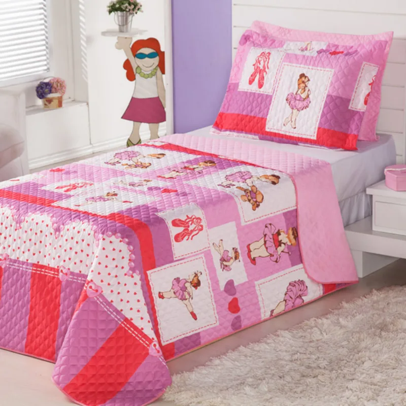 Cobre Leito Colcha Solteiro Alegria 2 Peças Ballet - Rosa - 100% Poliéster - Casa Show Enxovais - Cama, Mesa E Banho