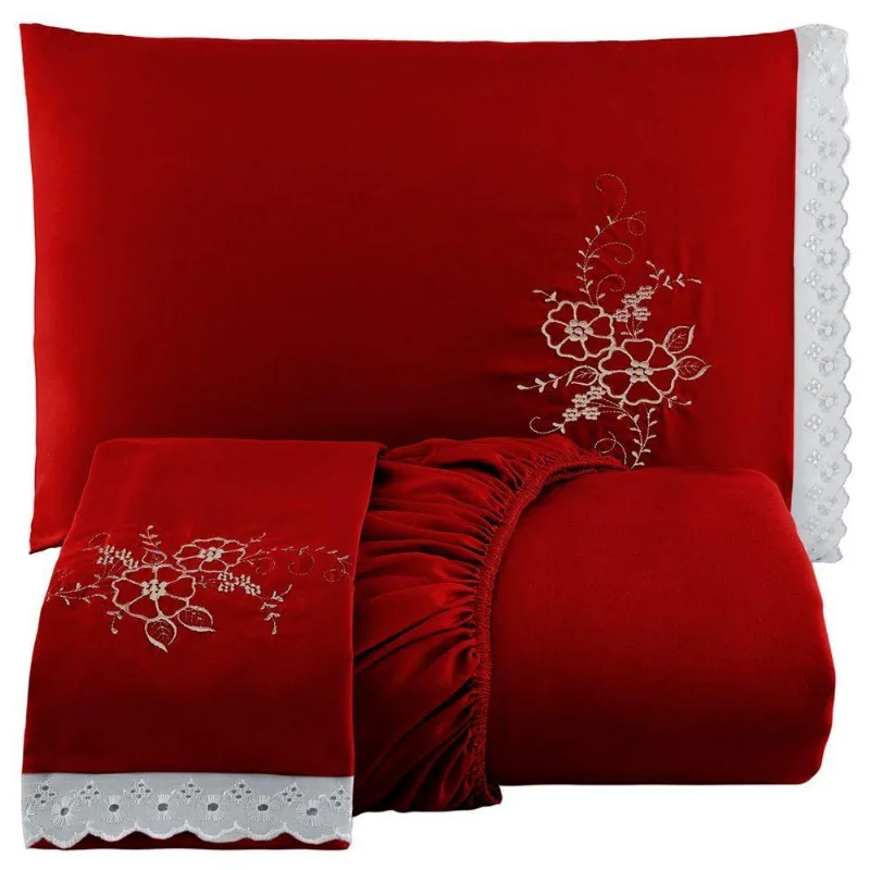 Jogo De Cama Lençol Solteiro Bordado Advance 2 Peças Vermelho 100% Poliéster