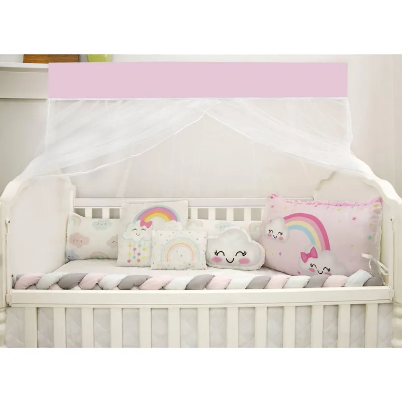 Jogo de berço trançado baby nuvem arco íris 13 peças rosa