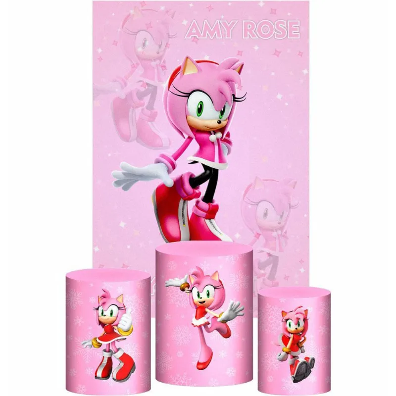 Kit Casado Sonic Amy Rose Trio Capa Cilindro Retangular