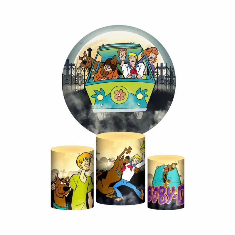 Trio Capa Cilindro + Painel Redondo 3D Scooby Doo 1,50M Veste Fácil