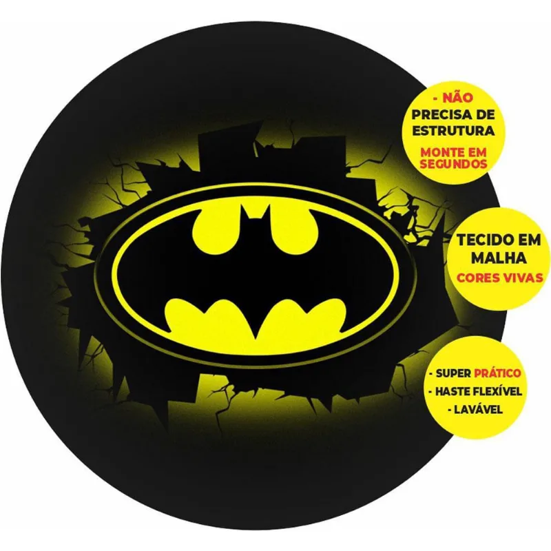 Painel Redondo 3D Batman Abre Fácil Tecido 1,50M X 1,50M