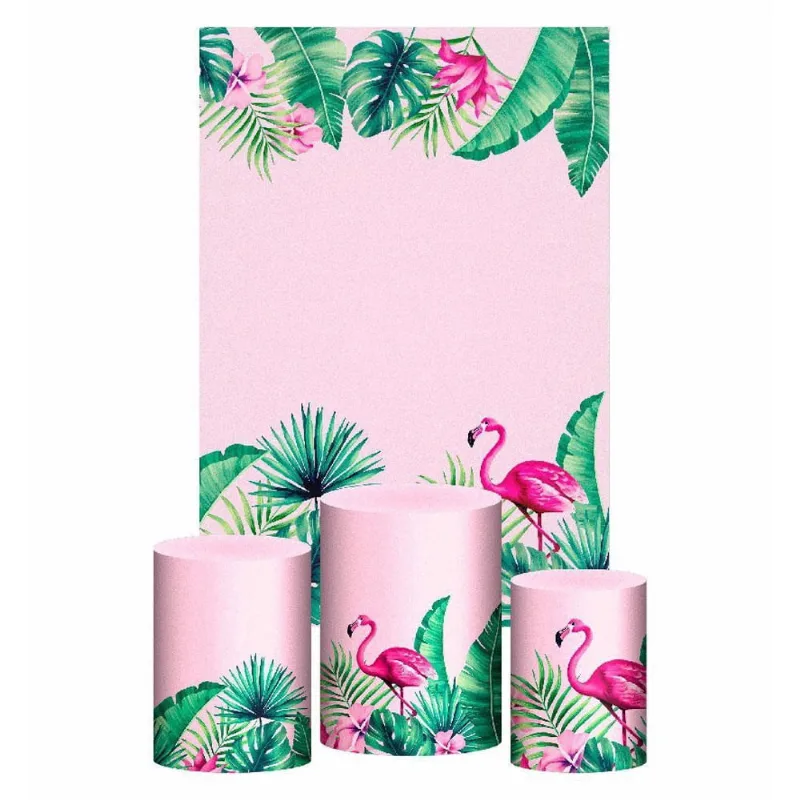 Kit Casado Flamingo Trio Capa Cilindro Retangular Tecido