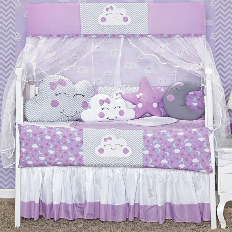 Kit Berço 12 Peças Nuvem Formato Menina Lilás Baby