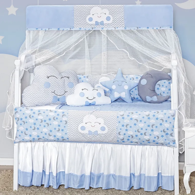 Kit Berço 12 Peças Menino Formato Nuvem Azul Completo