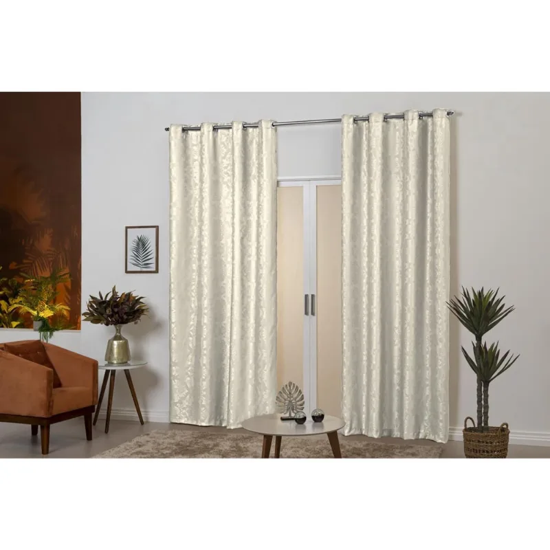 Cortina jacquard semiblackout 2m palha desenhada