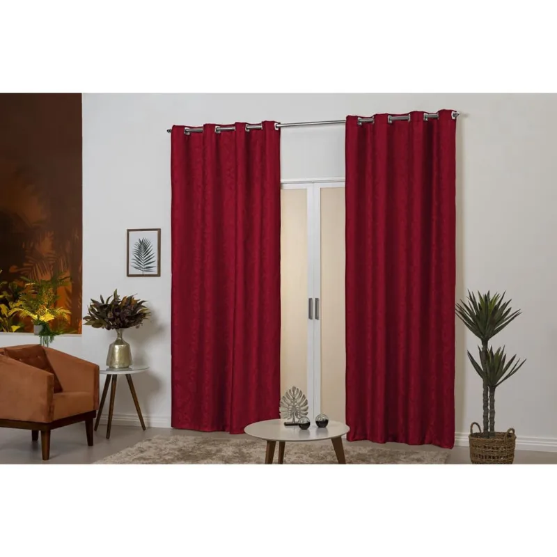 Cortina jacquard 3m x 2,50m vermelha sala quarto cozinha