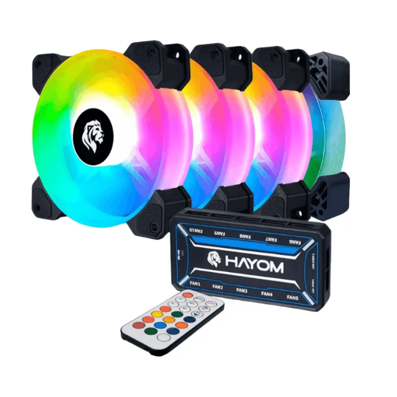 Kit 4 Fans Hayom Led Rgb 120mm C/ Controladora - Fc1306