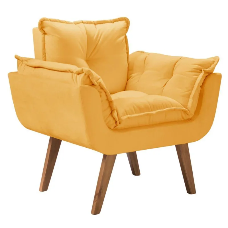 Poltrona Opala Base Palito Tecido Amarelo - D Salla - Móveis