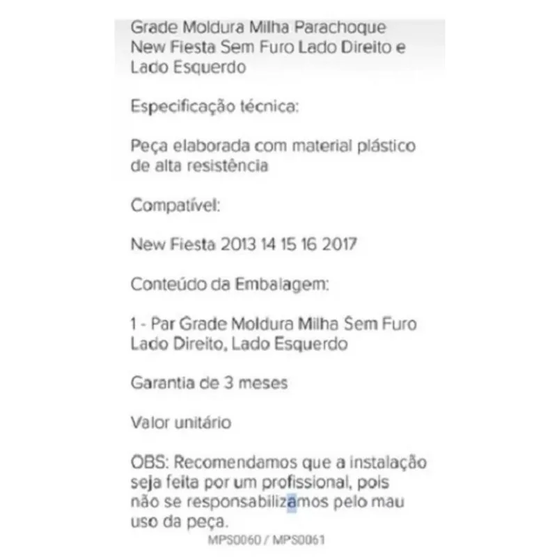 Par Grade Moldura Milha Sem Furo New Fiesta 2013 14 A 2017