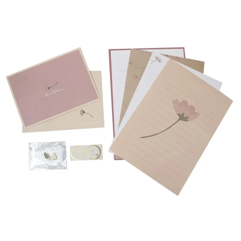 Kit 4 Papéis De Carta E 2 Envelopes Flor - LC - Papelaria