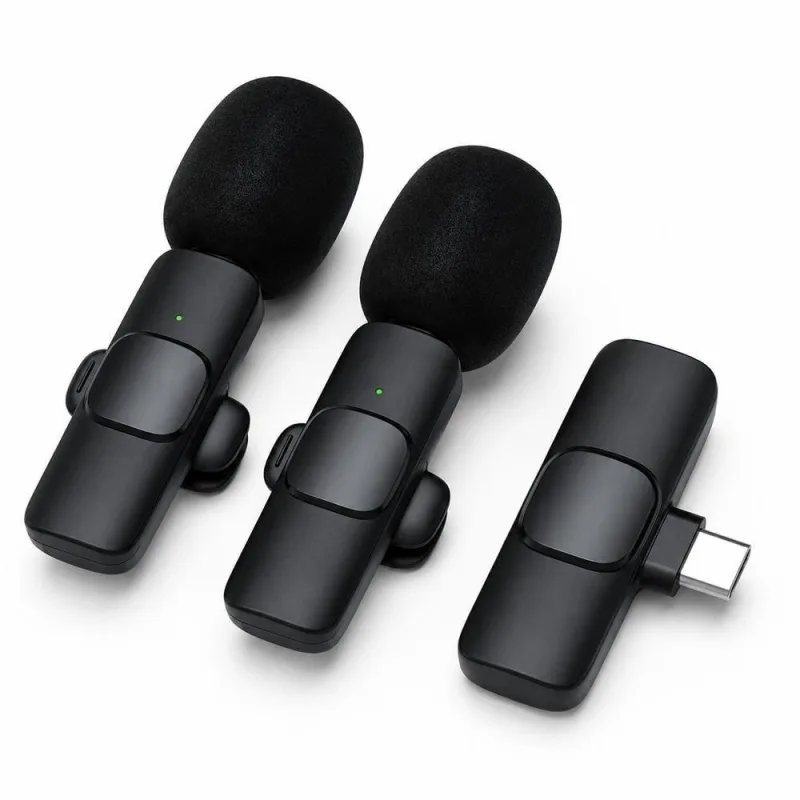 Microfone de Lapela sem Fio Tipo C 2 em 1 Duplo para Celular com Clipe Giratório MDM - MDM - Instrumentos Musicais