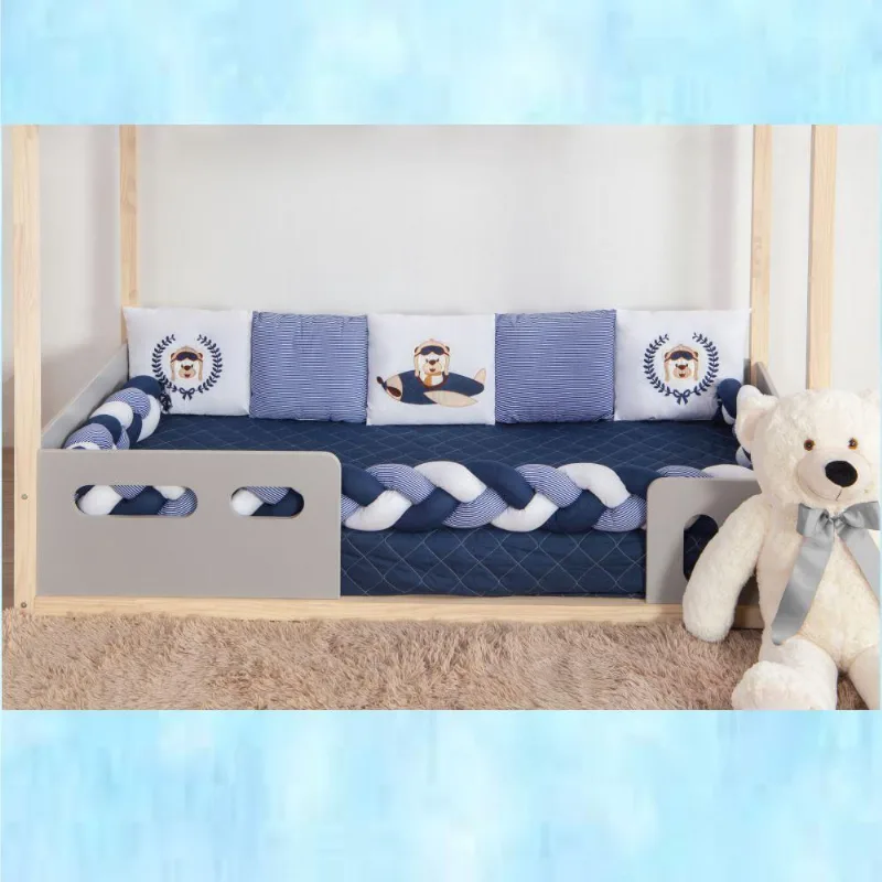 Kit Para Berço Bebê Montessoriano Aviador Top 7 Peças - Azul