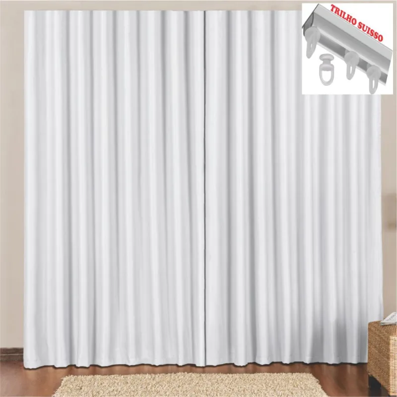 Cortina 4 Mts Sala Quarto Escritório Blackout Original para Trilho Suisso - Gelo