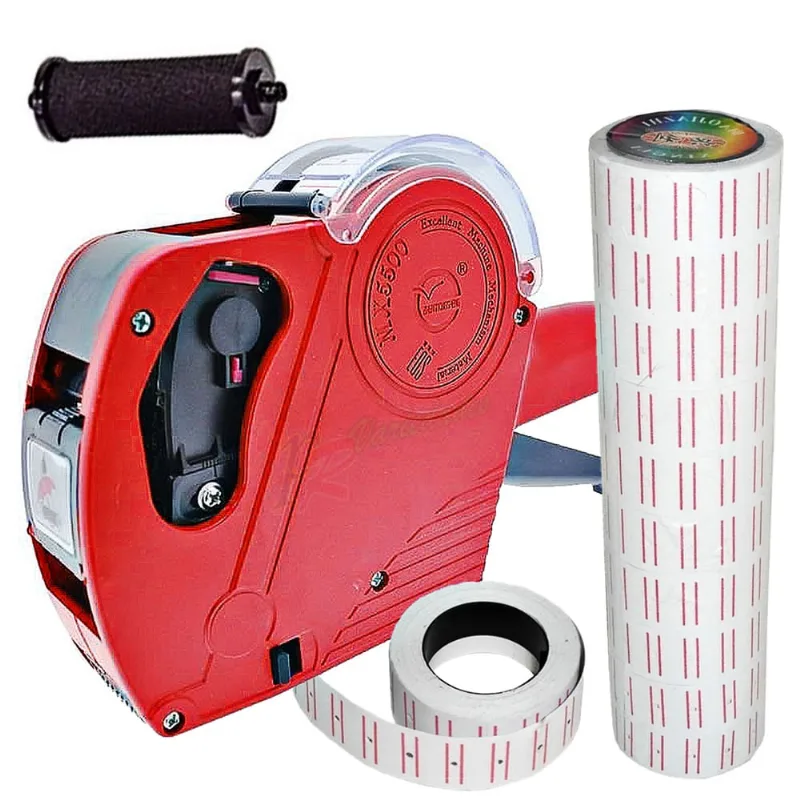 Etiquetadora Manual Vermelho + Tinteiro + 10 Rolos De Etiqueta